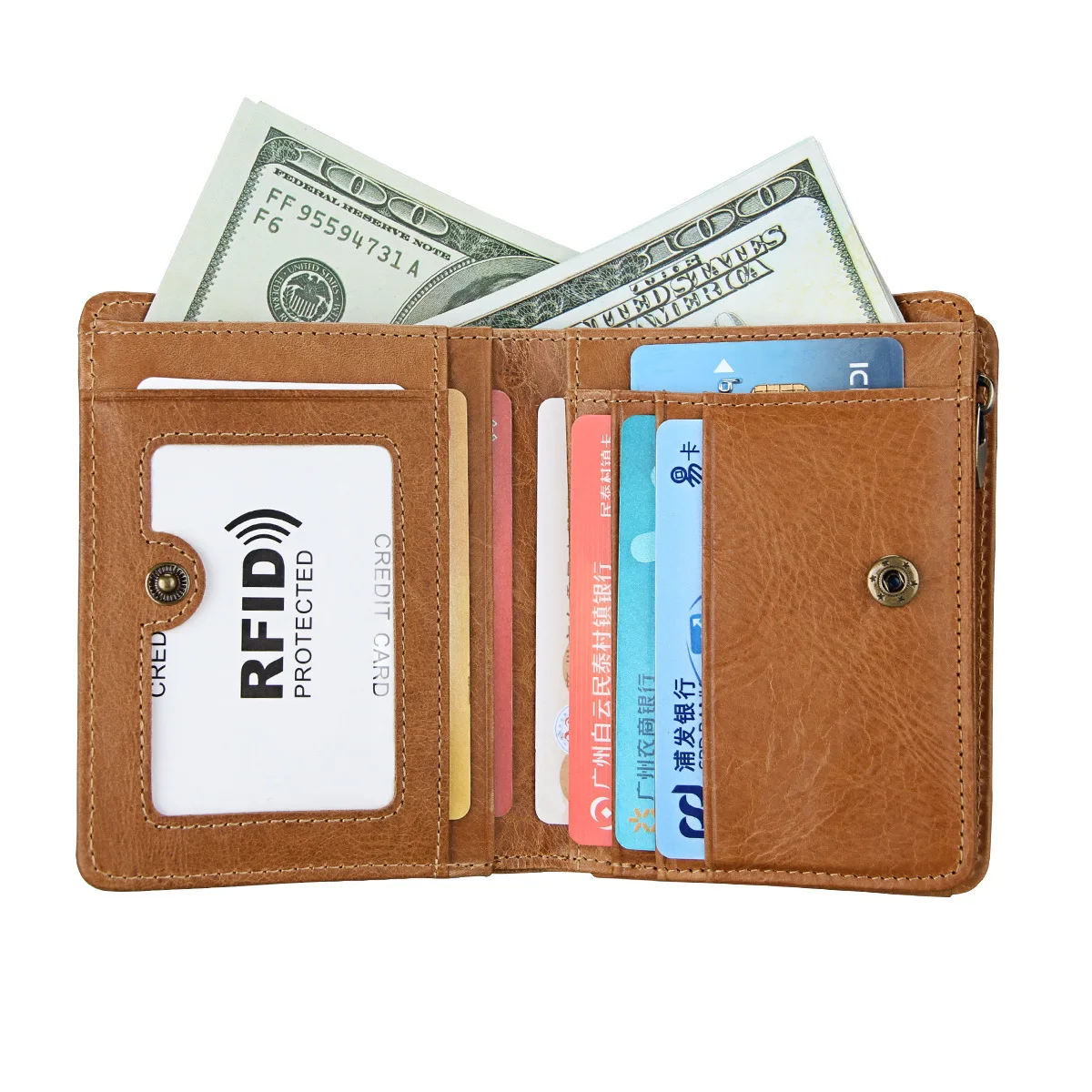 

Men's Genuine Leather RFID Anti-theft Brush Casual Wallet Business Dollar Wallet Retro Coin Purse Zipper Bag