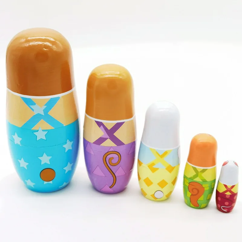 5PCS Wooden Matryoshka Doll Russian Nesting Dolls Matreshka Handmade Crafts Ornament Cartoon Dog For Home Decoration - купить по