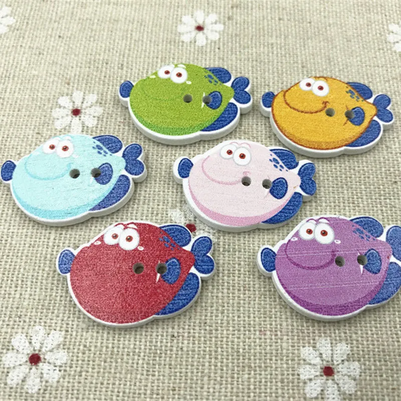 DIY 100pcs Wooden Cartoon smile fish buttons sewing Scrapbooking decoration 28mm | Дом и сад