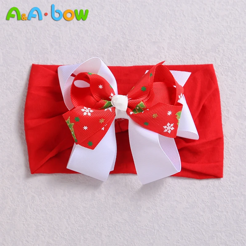 

Повязка на голову для новорожденных девочек, Рождественский ободок с красным и зеленым бантом, милые аксессуары для волос для малышей