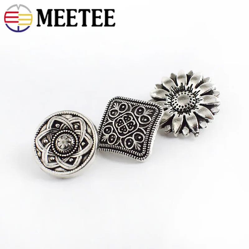 

100/200pcs Retro Flower Metal Buttons Antique Silver Jeans Button Coat Decorative Botones DIY Sewing Accessories C2-61