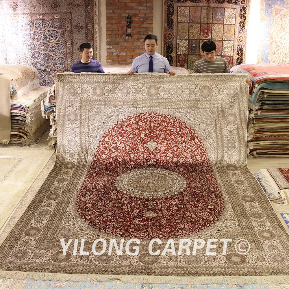Koop YILONG 9'x12 'perzische Handgemaakte Zijden Rug Luxe Klassieke Perzische Rode Medaillon Tapijt (WY320A9x12)