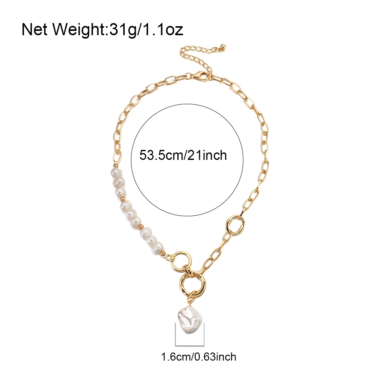 

Flashbuy Irregular Natural Freshwater Pearl Pendant Necklaces for Women Chunky Chain Circles Baroque Pearl Necklaces Elegant