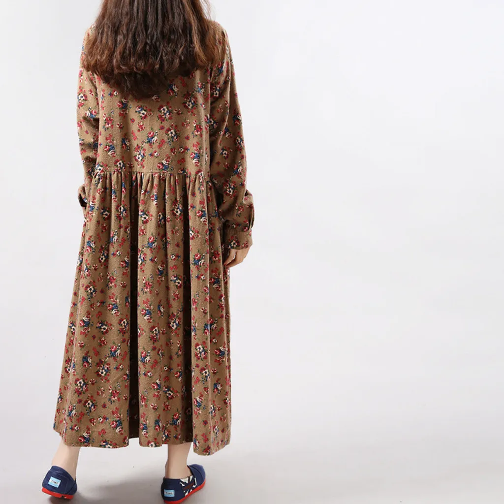 Женское модное повседневное льняное платье размера плюс с круглым вырезом и