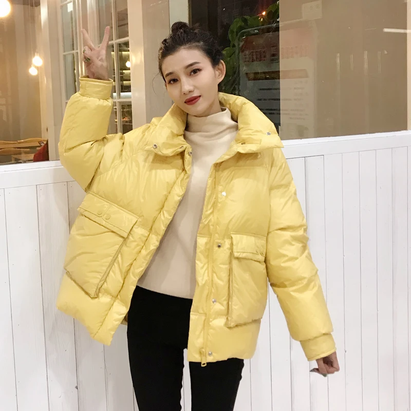 Теплый пуховик с воротником-стойкой модное женское желтое зимнее пальто зеленые