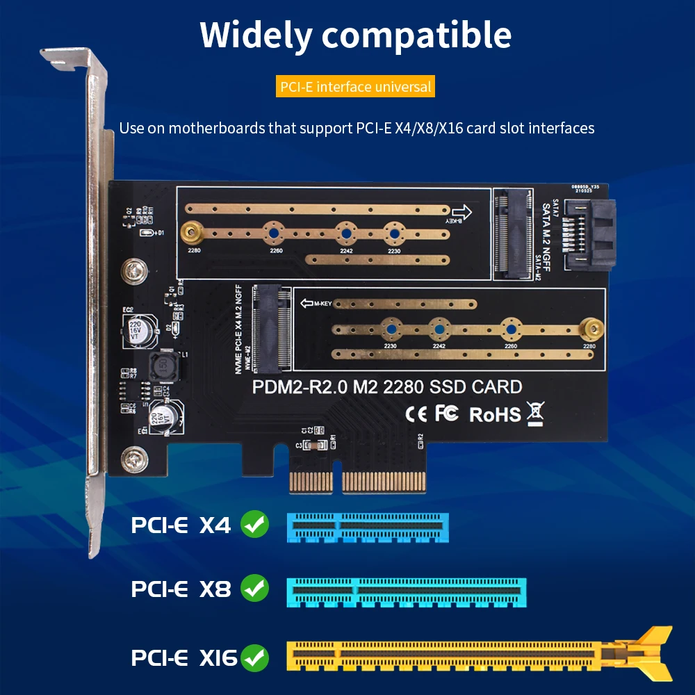 Плата адаптера TISHRIC NVME NGFF на PCIE 4x PDM2-R2.0 M2 2280/2260/2242 карта SSD M.2 SATA плата