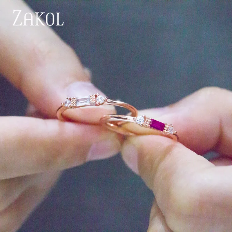 ZAKOL простые изысканные цветные циркониевые кольца с кристаллами для женщин и