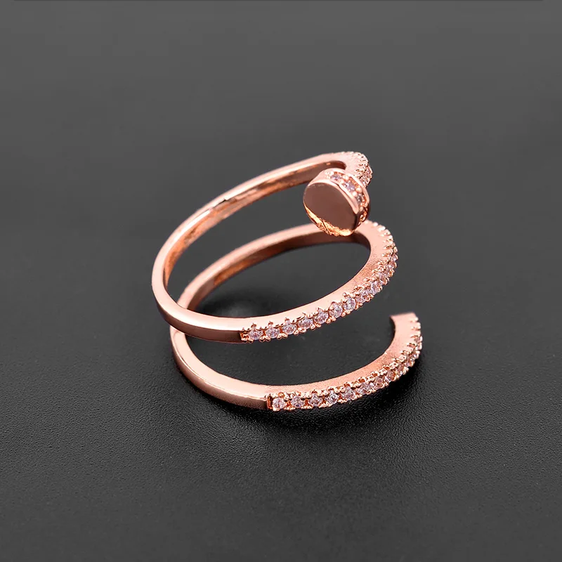 Rose Gold Изящные минималистичные кольца для ногтей для девочек, элегантные регулируемые кольца с кубическим цирконием для ногтей, Подарочные ювелирные изделия jza02 - Цвет основного камня: Rose Gold