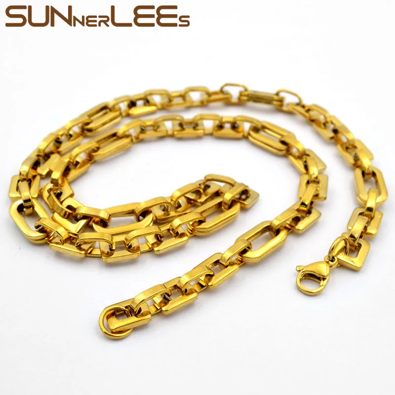 

SUNNERLEES Stainless Steel Necklace 8mm Geometric Link Chain Smooth Silver Color Gold Plated Men Women Jewelry Gift SC204 N