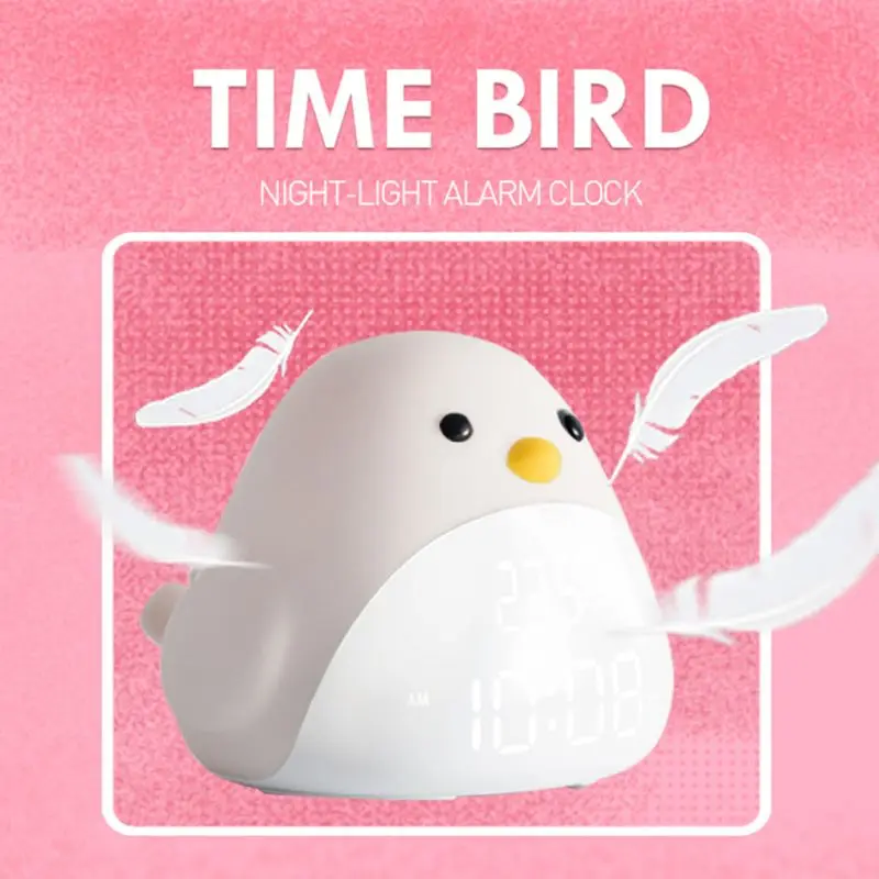 

2021 New USB Alarm Clock Night Light Tap Sensor Switch LCD Time Temp Bird Bedside Lamp