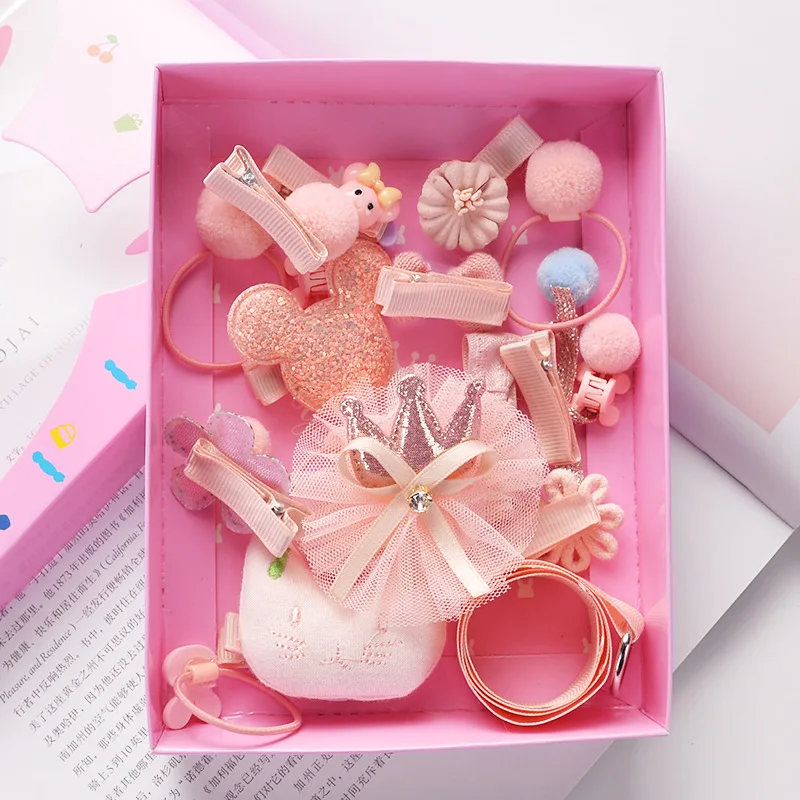 18 Sets of Hair Rope Children Headdress Korean Version The Girl Fabric Hairpin Creative Rubber Band Accessories Gift Box |