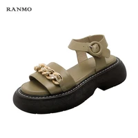 retro platform sandals womens shoes metal chain decoration casual shoes summer outdoor sandals leather shoes platform shoes