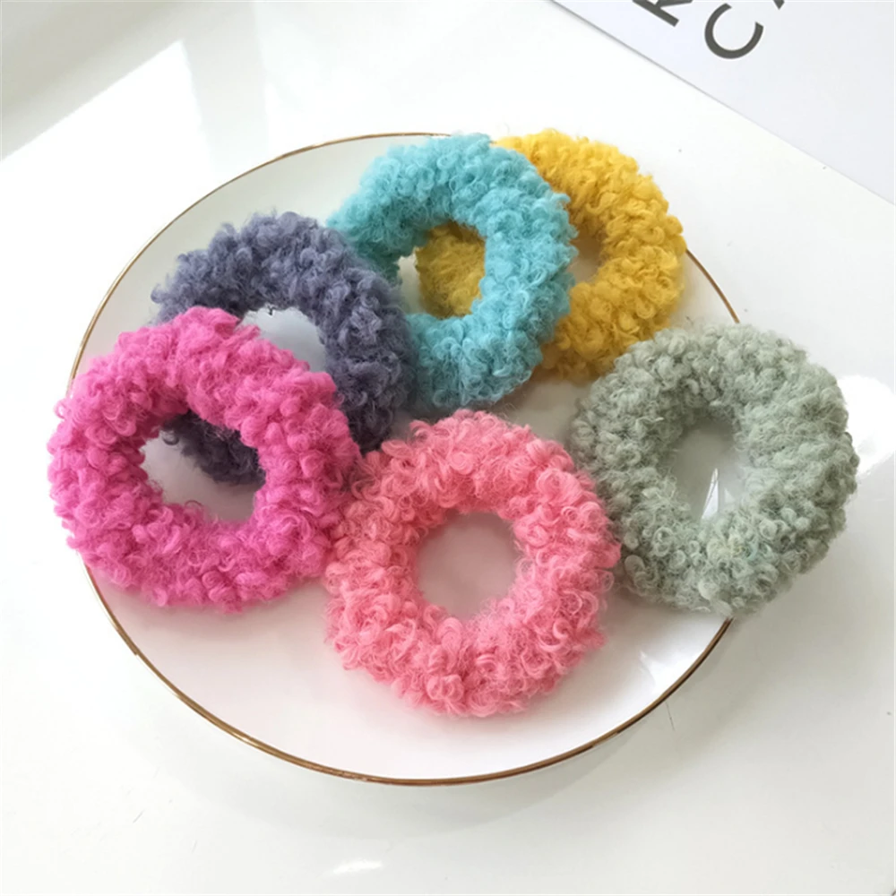 2020 корейские милые мягкие плюшевые меховые резинки для девочек Однотонные волос