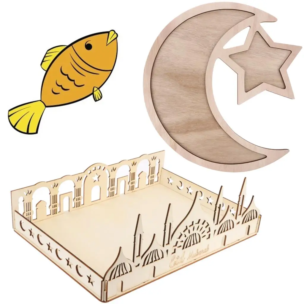 

Wooden Eid Mubarak Decoration for Home Islamic Ramadan Kareem Muslim Party Decor Eid Food Tray Ramadan Mubarak Gifts Eid Al Adha