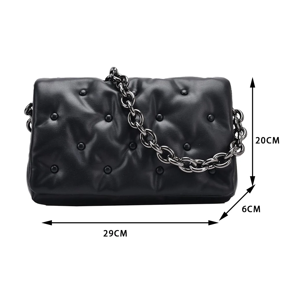 

Retro Quilted Big Capacity Underarm Clutches Fashion Women Leather Thick Chain Shoulder Bag Casual Daily Travel Female Handbags