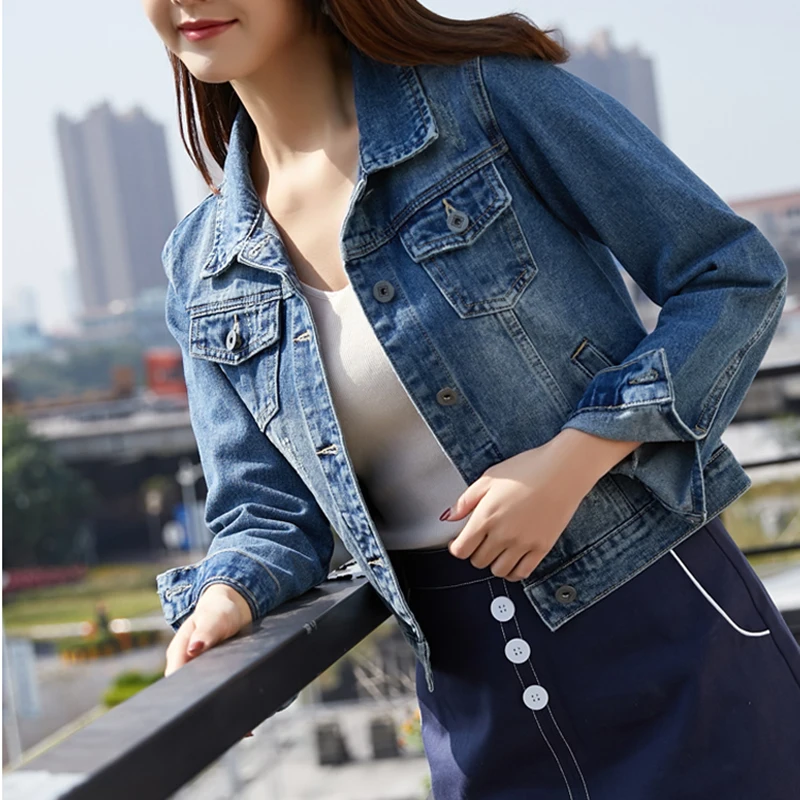 

2020 Plus Size XL Denim Jacket Women Boyfriend Jean Coat Streetwear Vintage Autumn Basic Outerwear