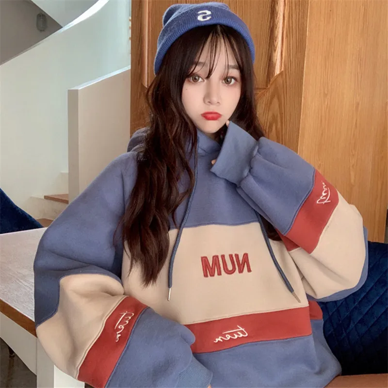 Толстовки женские утепленные бархатные простые для студентов с капюшоном в