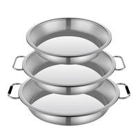stainless steel round flat dinner plate cake bread storage dishes serving tray cold noodle making tools with silicone ears pan