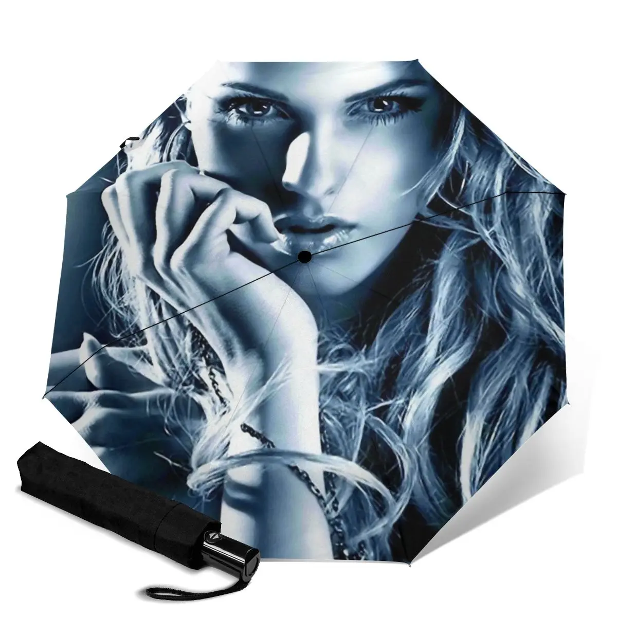 

Классический ветрозащитный автоматический складной зонт HUAZI, 3 дюйма, привлекательная девушка, легко носить с собой, для мужчин и женщин, мно...