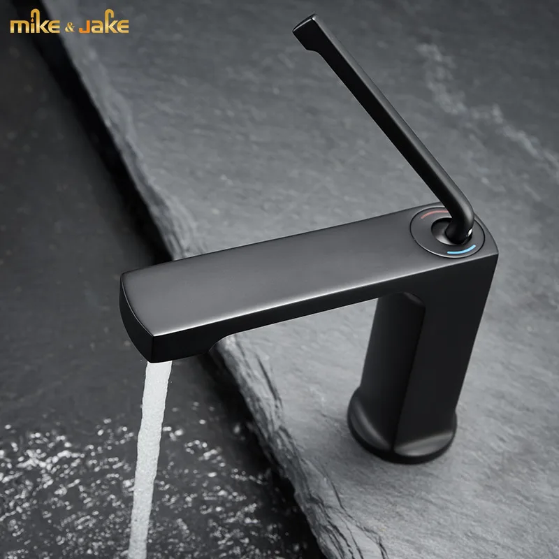 Матовый черный смеситель для раковины латунный кран горячей и холодной воды с