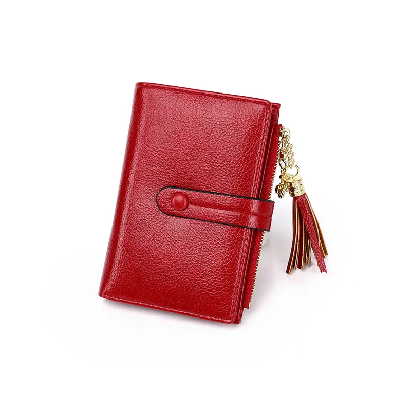

2020 new ladies retro zipper coin purse tassel mini small wallet multi-card ID pocket card holder short wallet red