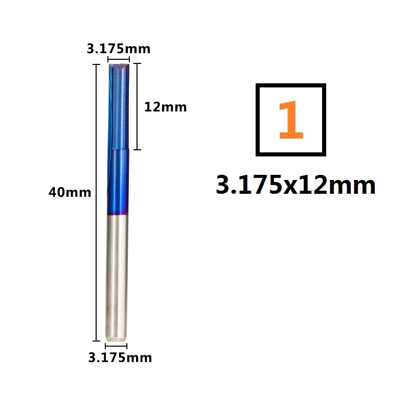 3.175x12mm 10 шт. 2 флейты 3,175 мм хвостовик 12-32 мм прямая Концевая Мельница Нано голубое покрытие фрезерный станок с ЧПУ для фрезерные резаки пластиковые концевые фрезы - Длина режущей кромки: 3.175x12mm