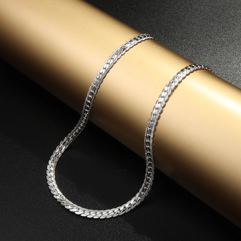 Мужская Посеребренная цепь в стиле панк ожерелье 5 мм 20 см мужская плоская