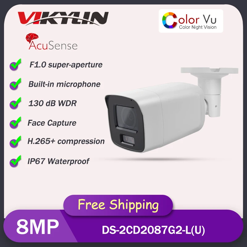 

Hikvision OEM 4K 8 MP ColorVu Bullet Network AcuSense PoE IP Camera DS-2CD2087G2-LU Built in MiC Human Vehicle Classification