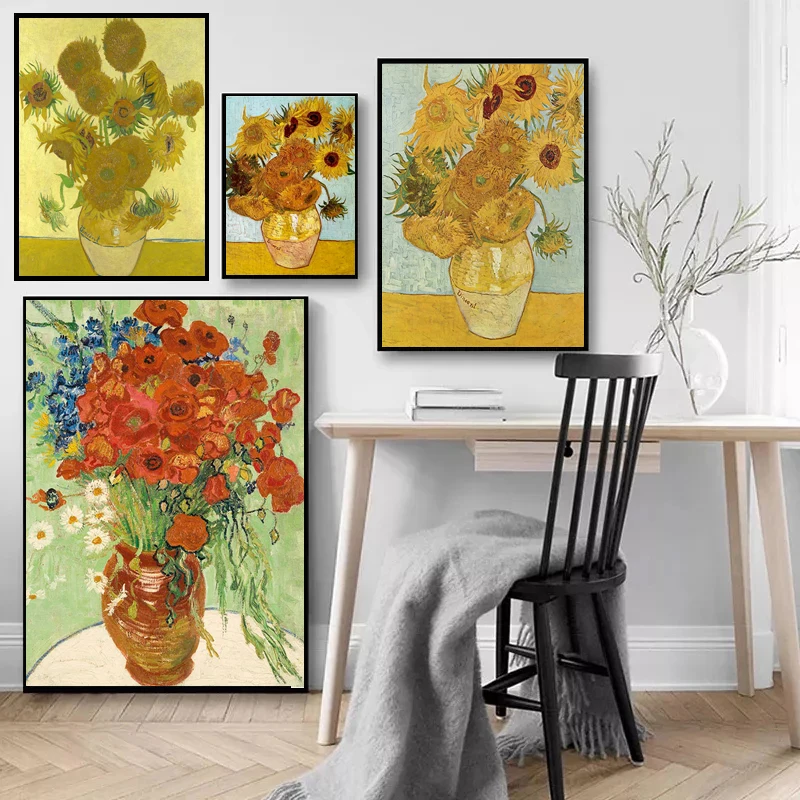 Абстрактная известная картина Ван Гога с изображением подсолнуха плакат и