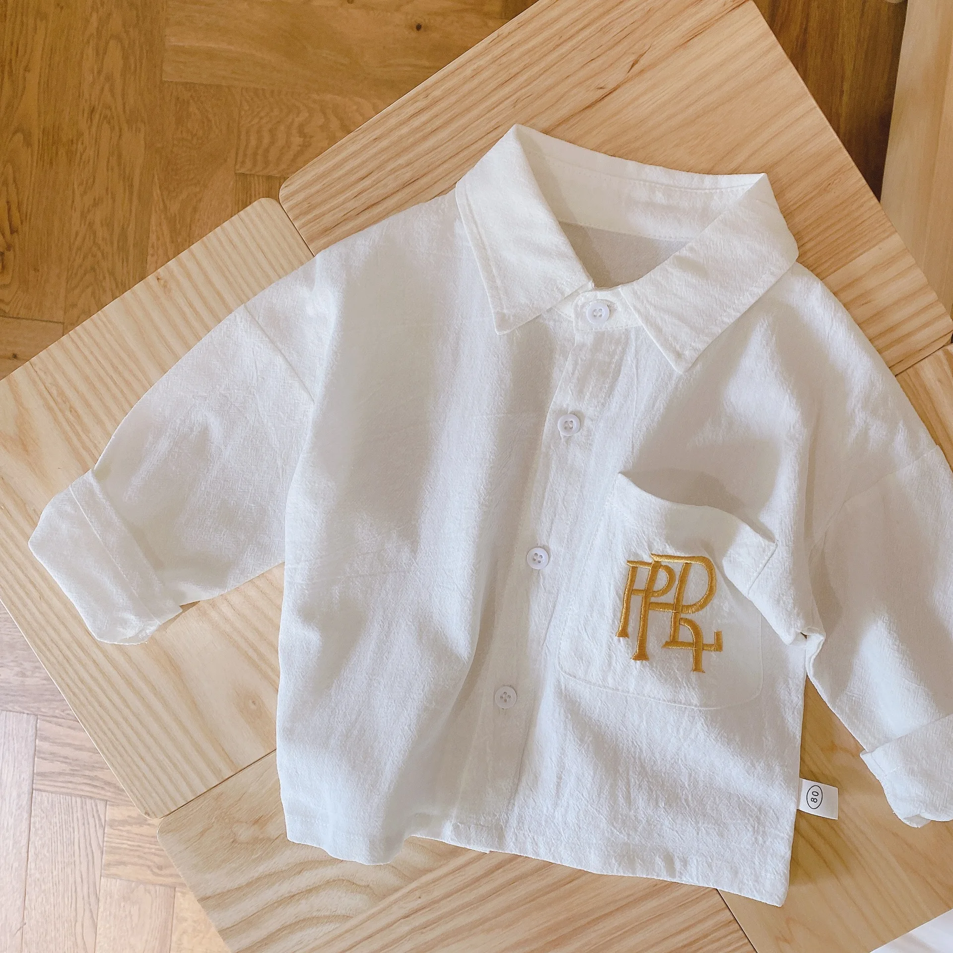 Детские рубашки для мальчиков белые топы с длинным рукавом золотистой нитью и