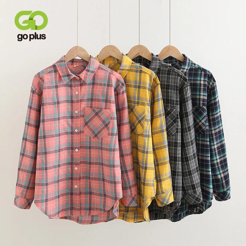 GOPLUS блузка рубашка для женщин в винтажном стиле Клетчатые блузки размера плюс