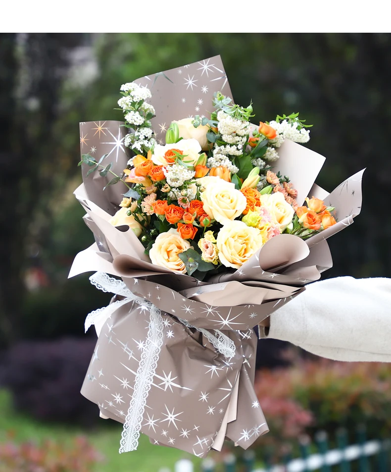 

20pcs Starry Sky Flowers Wrapping Paper Waterproof Silver Stars double side Paper Bouquet Gift Package Paper Florist Material
