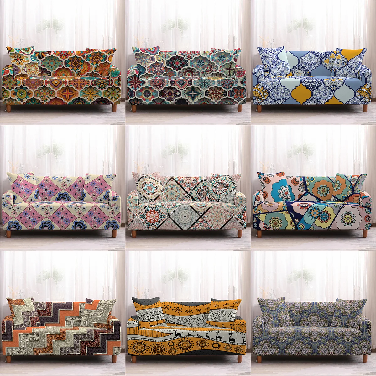 

Mandala Elastic Sofa Slipcovers Stretch Sofa Covers for Living Room Modern Couch Cover Chair Protector 1/2/3/4 Seater