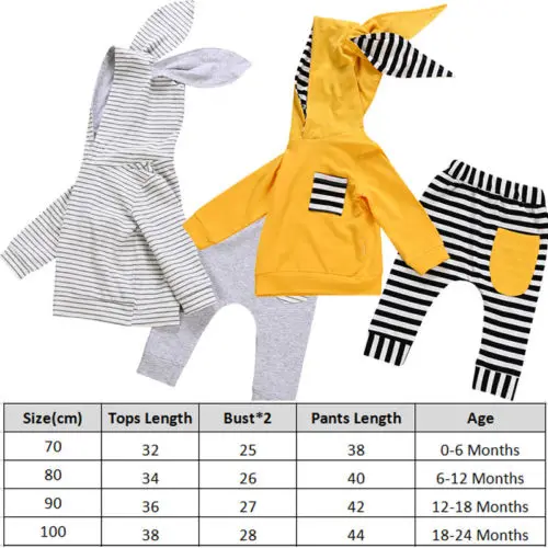 2Pcs Newborn Infant Kid Toddler Baby Boys Girls Clothes Bunny Hooded Cotton Popular Tops +Pants Outfits Set 0-24M |