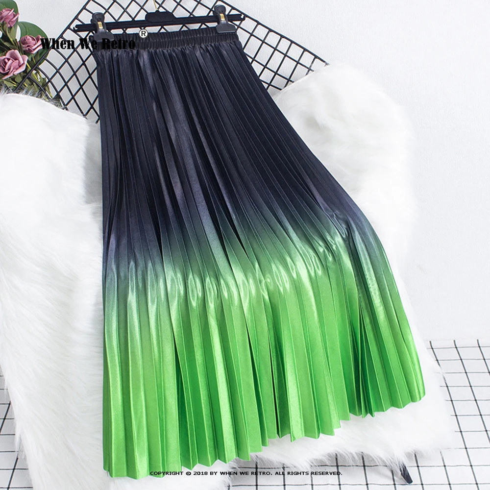 

2022 New Fashion Gradient Colorful Women Skirt VD2621 Elastic Waist Pleated Long Skirts