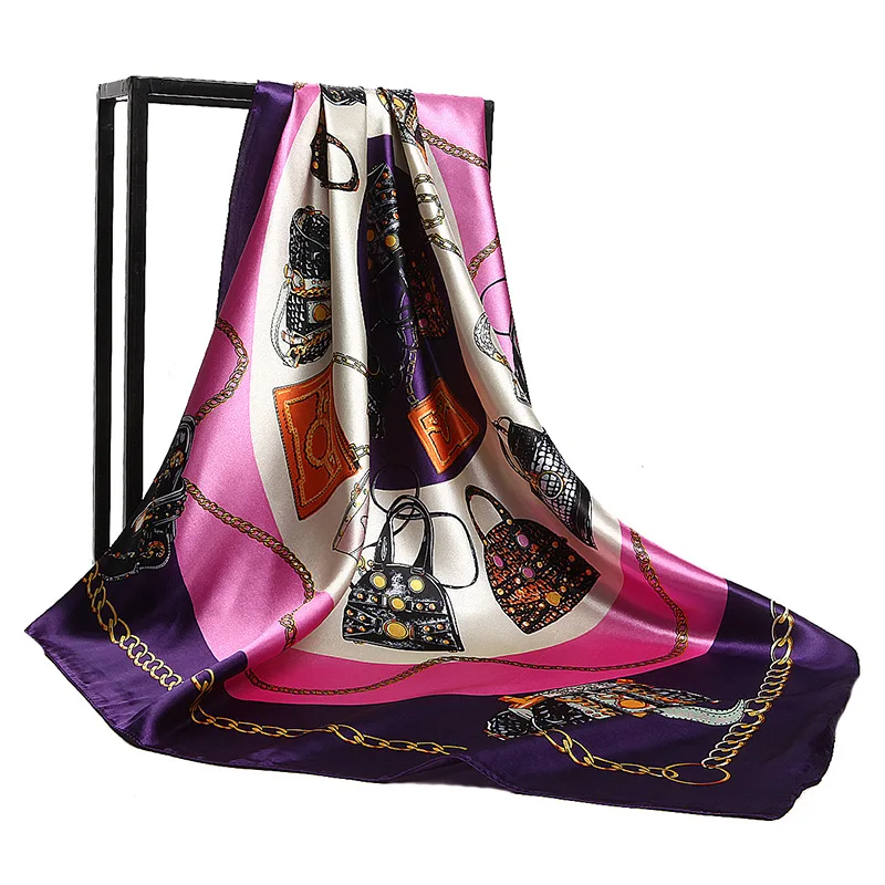 

2021 Women Lightweight Sun Protection print Silk Scarf 90X90CM Satin Square Head Scarf for Ladies Top Shawls and Wraps Tdoluans
