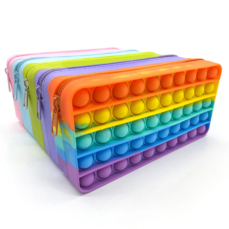 Large Popits Pencil Case Simples Sensory Silicone Bubble Stationery Storage Bag For Children Stress Relieving Pop Its Fidget Toy