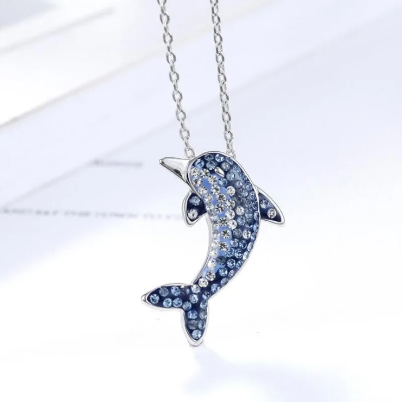 

Trendy Temperament Shining Zircon Cute Little Dolphin Animal Silver Color Necklace For Woman Girls Female Charm Jewelry SN101