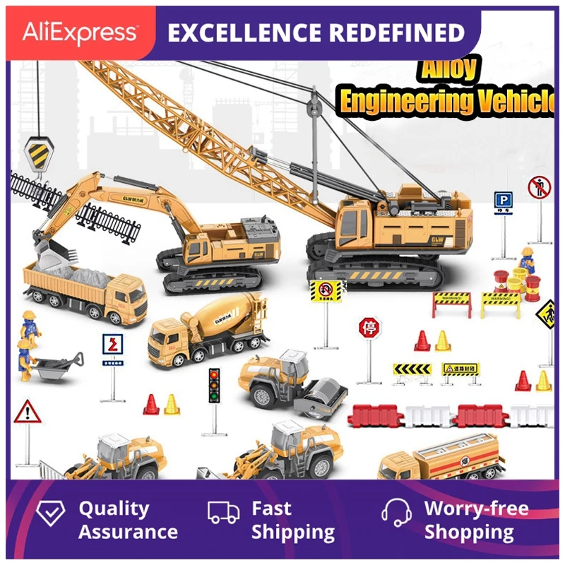 

Classic Bulldozer Crane Excavator Trucks Vehicles Juguetes Carros Boy Alloy Engineering Truck Cars Toys for Kids Boys Xmas Gifts