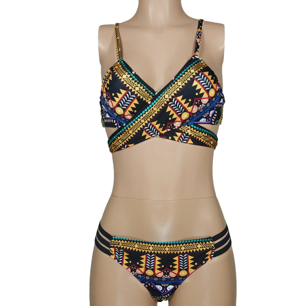 

Women's swimwear Summer Sexy Bohemia V Neck Push-Up Padded Bra Backless Beachwear two piece set Swimwear Bathing Suit 2020