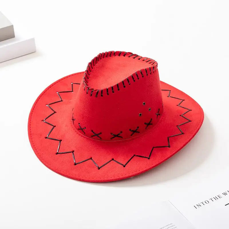 

Children's Red Felt Cowboy Hat Adult Cosplay Outdoors Sun Hat