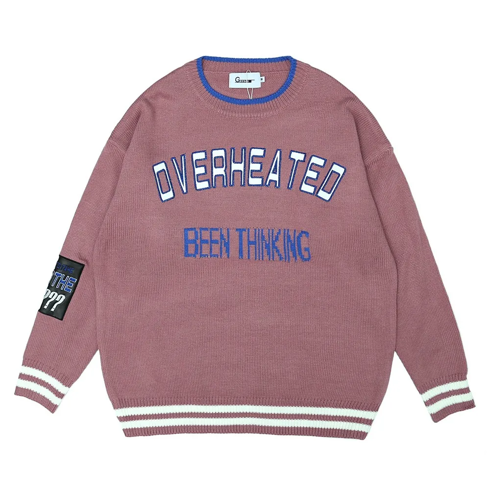 Модные Розовые винтажные дизайнерские женские свитера оверсайз синего цвета