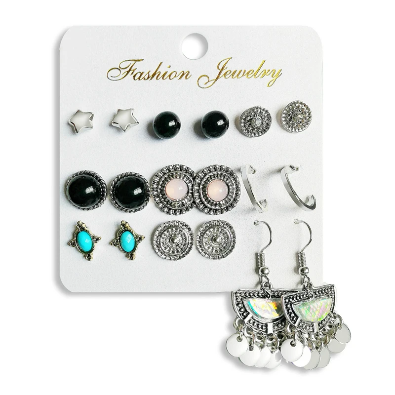 Серьги в богемном стиле для мальчиков и девочек 9 пар/комплект|Серьги-гвоздики| |