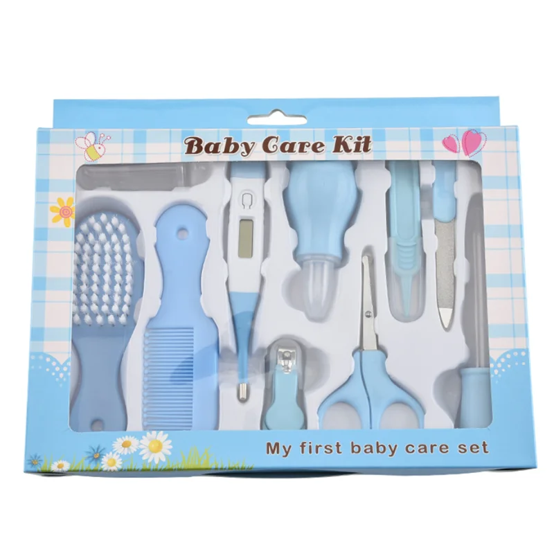 Blue 10 Pcs 10/6 Pcs/Set Baby Kids Nail Hair Health Care Thermometer Nose Cleaner Toothbrush Safety Care Tools Newborn Grooming Brush Kit - Цвет: Blue 10 Pcs