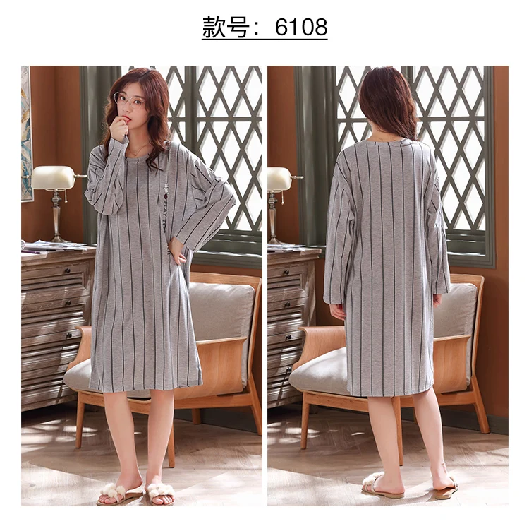 Большие размеры женские пижамы женская ночная рубашка M-3XL ночная рубашка с длинными рукавами весна и осень Женское ночное белье