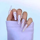 Накладные ногти с красочными волнистыми узорами, накладные ногти в гробе с полным покрытием, искусственные ногти для дизайна ногтей 24 шт.кор.