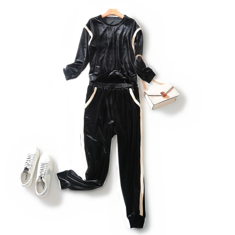 Высокое качество! Золотой бархатный свитер белая сторона с иностранными штанами