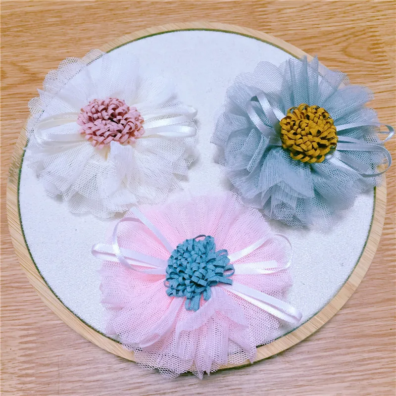 

3Colors Exquisite Hair Accessories Clothing Decoration Bow Ribbon Net Yarn 8.5CM Flowers ZK04