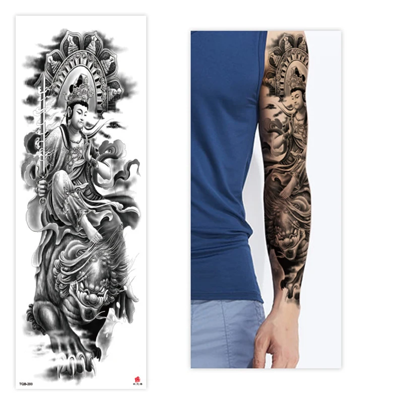 Большой рукав-тату Будда Властелин меча водостойкая наклейка цветок Шакьямуни