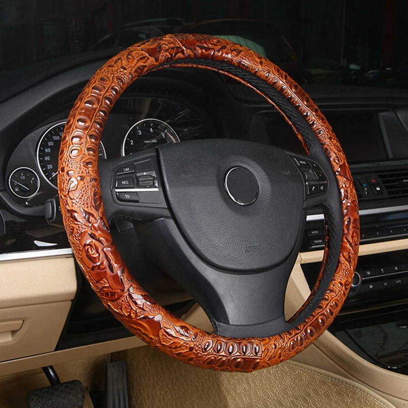 

Car Steering Wheel Cover Leather Cool Carved Covers Case 37/38cm For Honda/Audi/Ford/hyundai/volkswagen/Kia